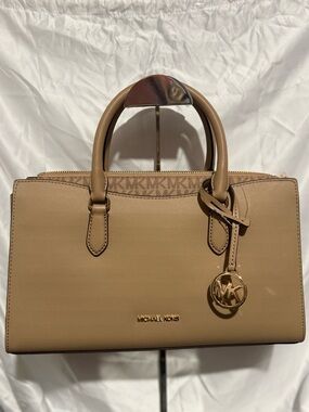 Michael Kors Tan Saffiano Leather Satchel with Gold Hardware